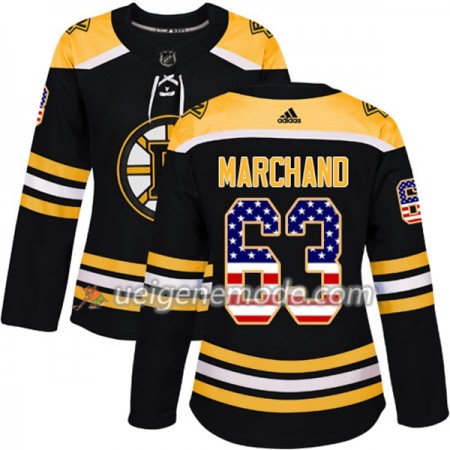 Dame Eishockey Boston Bruins Trikot Brad Marchand 63 Adidas 2017-2018 Schwarz USA Flag Fashion Authentic